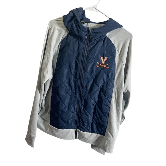 Colosseum Virginia Cavaliers XL Quilted Full-Zip Hoodie Navy/Gray Logo - Picture 2 of 4